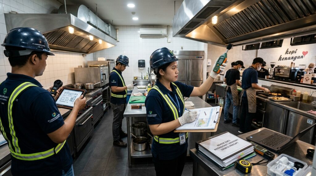 Proses survey lokasi Pemilik Cafe Shop AMDAL oleh konsultan lingkungan