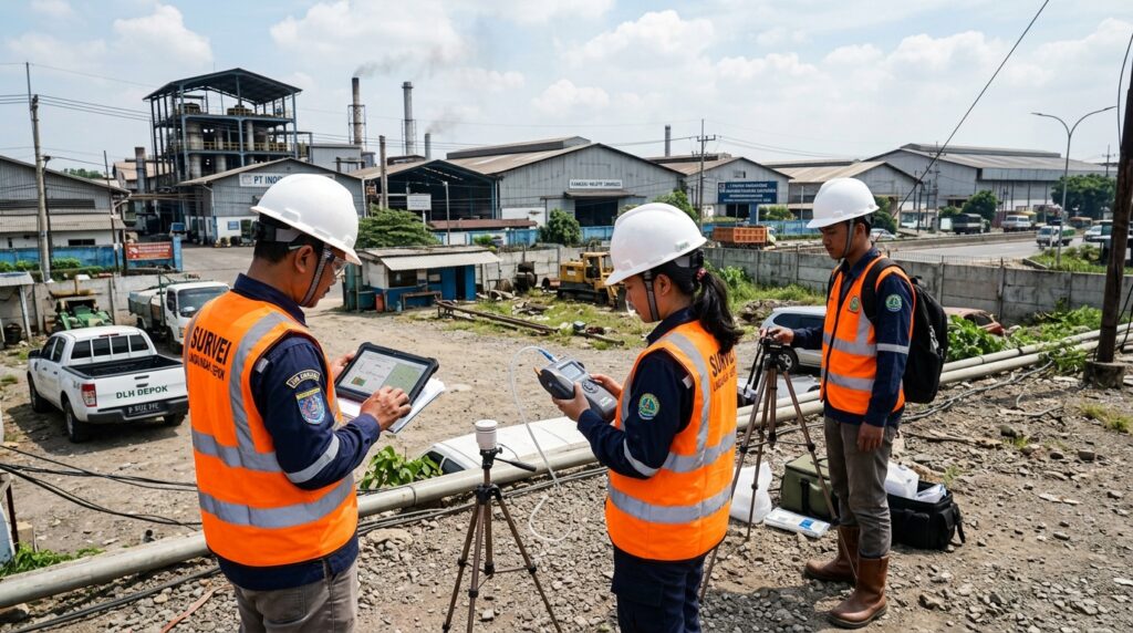 Tim survei lapangan menghitung Berapa Biaya AMDAL Depok berdasarkan kondisi rona lingkungan