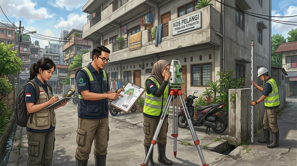Tim konsultan membantu Pemilik Kost kostan AMDAL melakukan survei lingkungan 