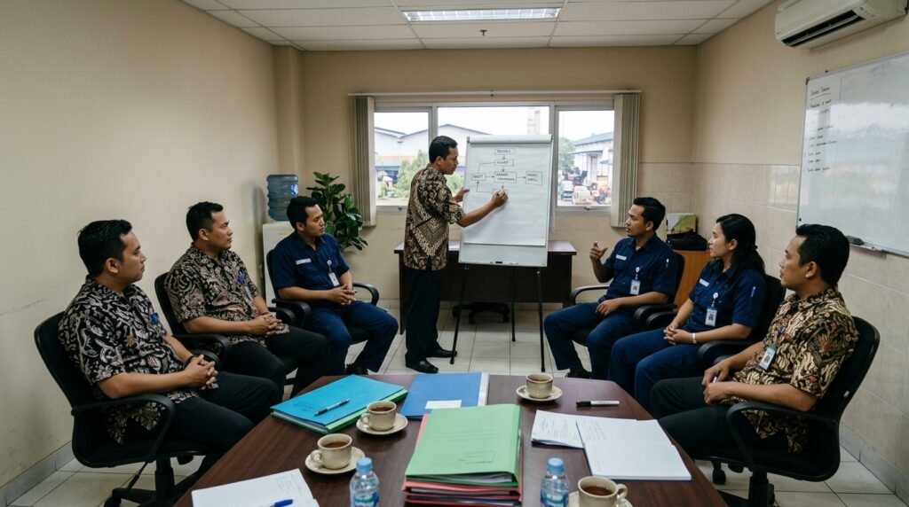 Peserta lokakarya membahas rincian teknis limbah B3 di kantor pengelola kawasan industri