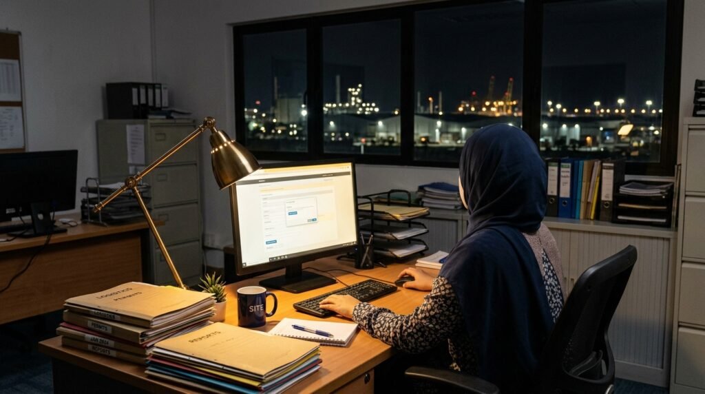 Staf mengunggah dokumen lingkungan melalui portal daring di kantor pengelola kawasan