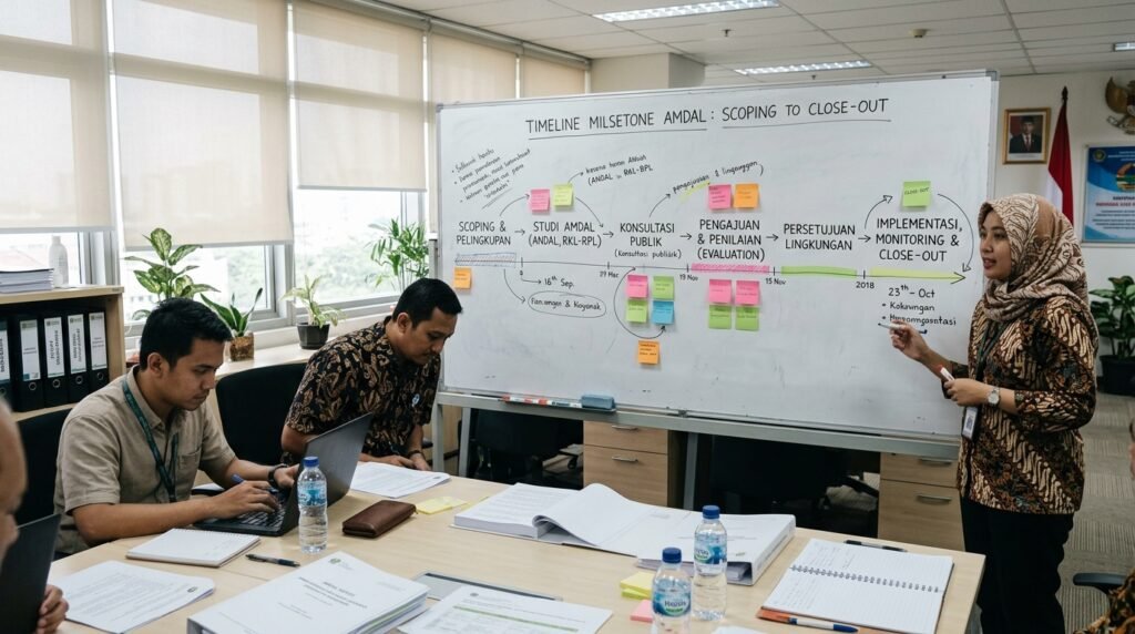 jasa amdal — timeline milestone AMDAL dari scoping sampai close-out