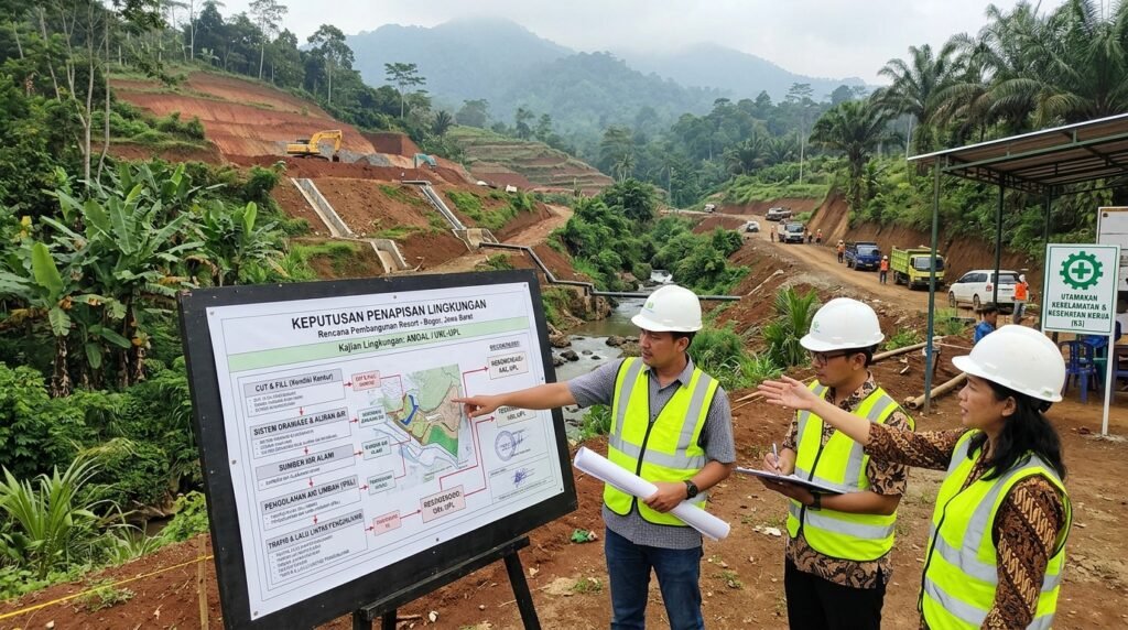 jasa konsultan pengurusan perizinan lingkungan amdal ukl-upl sppl bogor — site resort Bogor dengan cut-fill, drainage, water source, wastewater, dan visitor traffic
