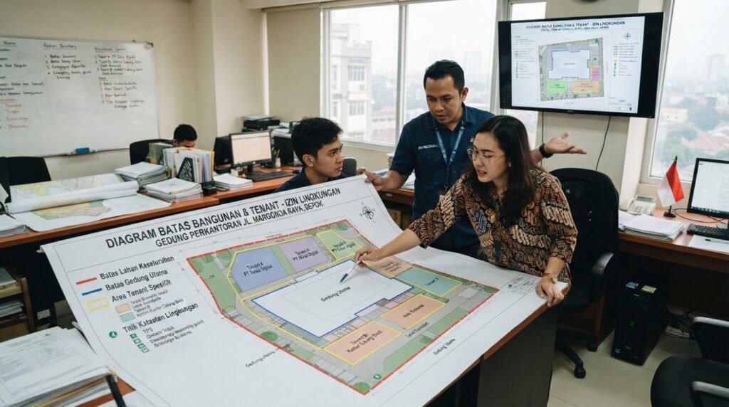 jasa konsultan perizinan lingkungan depok — diagram boundary tenant dan building di kantor Depok