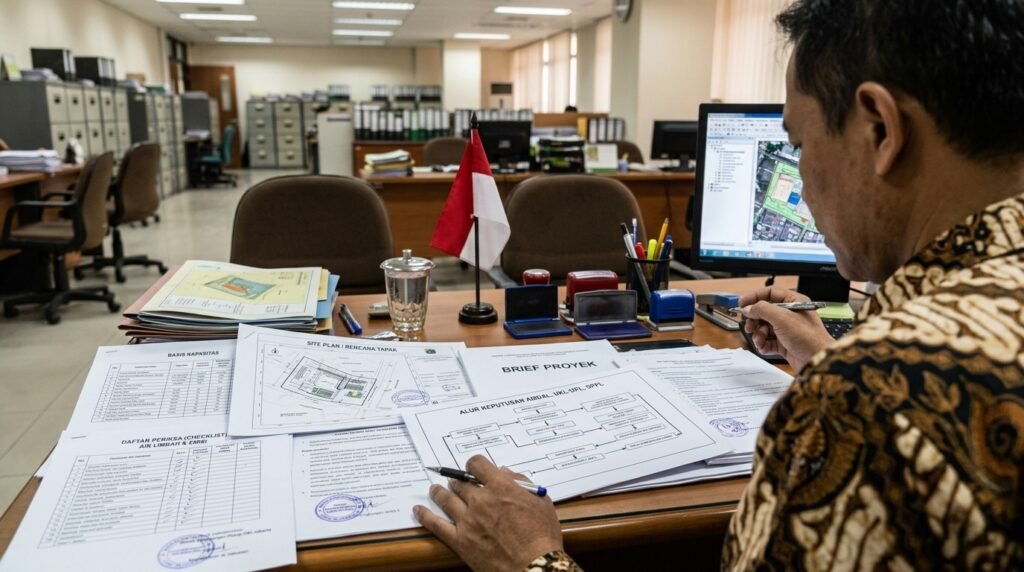  jasa konsultan pengurusan perizinan lingkungan amdal ukl-upl sppl jakarta — meja screening Jakarta dengan project brief, site plan, capacity basis, waste-water-emission checklist