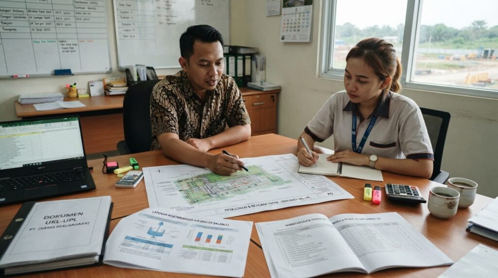 syarat ukl upl — meja UKL-UPL berisi site plan water balance waste list