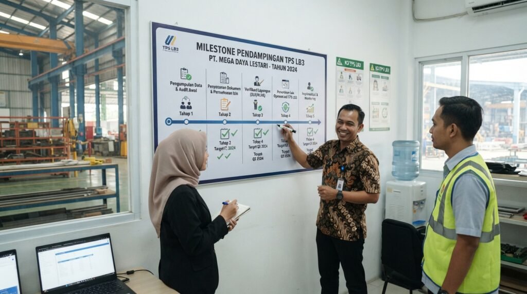 pengurusan izin tps limbah b3 — milestone board pendampingan TPS LB3