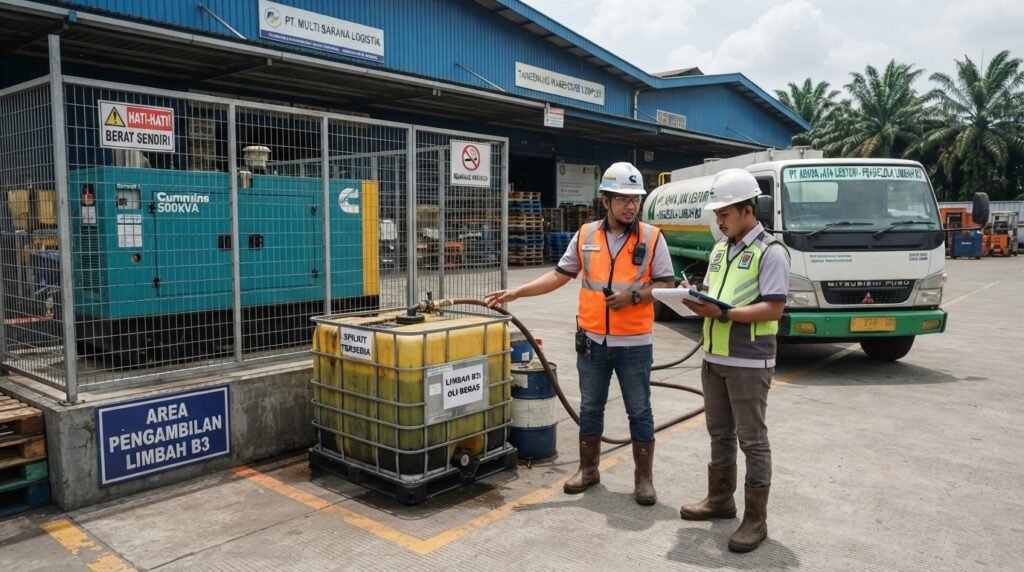 jasa pengurusan ukl upl tangerang — site walk gudang Tangerang pada drain genset waste loading